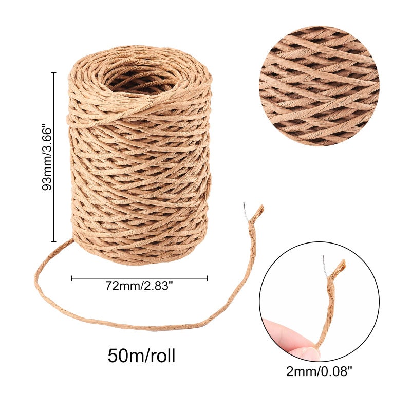 CHGCRAFT 2mm 164ft(50m) Floral Iron Bind Stem Wire Paper Wrapped Rattan Rope Rustic Paper Twine for Flower Bouquets Wedding Gift Wrap Weaving Basket Vase Christmas Decoration, Light Brown - Image 2